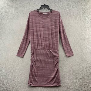 Athleta Odyssey Heather Dusty Pink Ruched Dropwaist Dress Athletic Stretch S